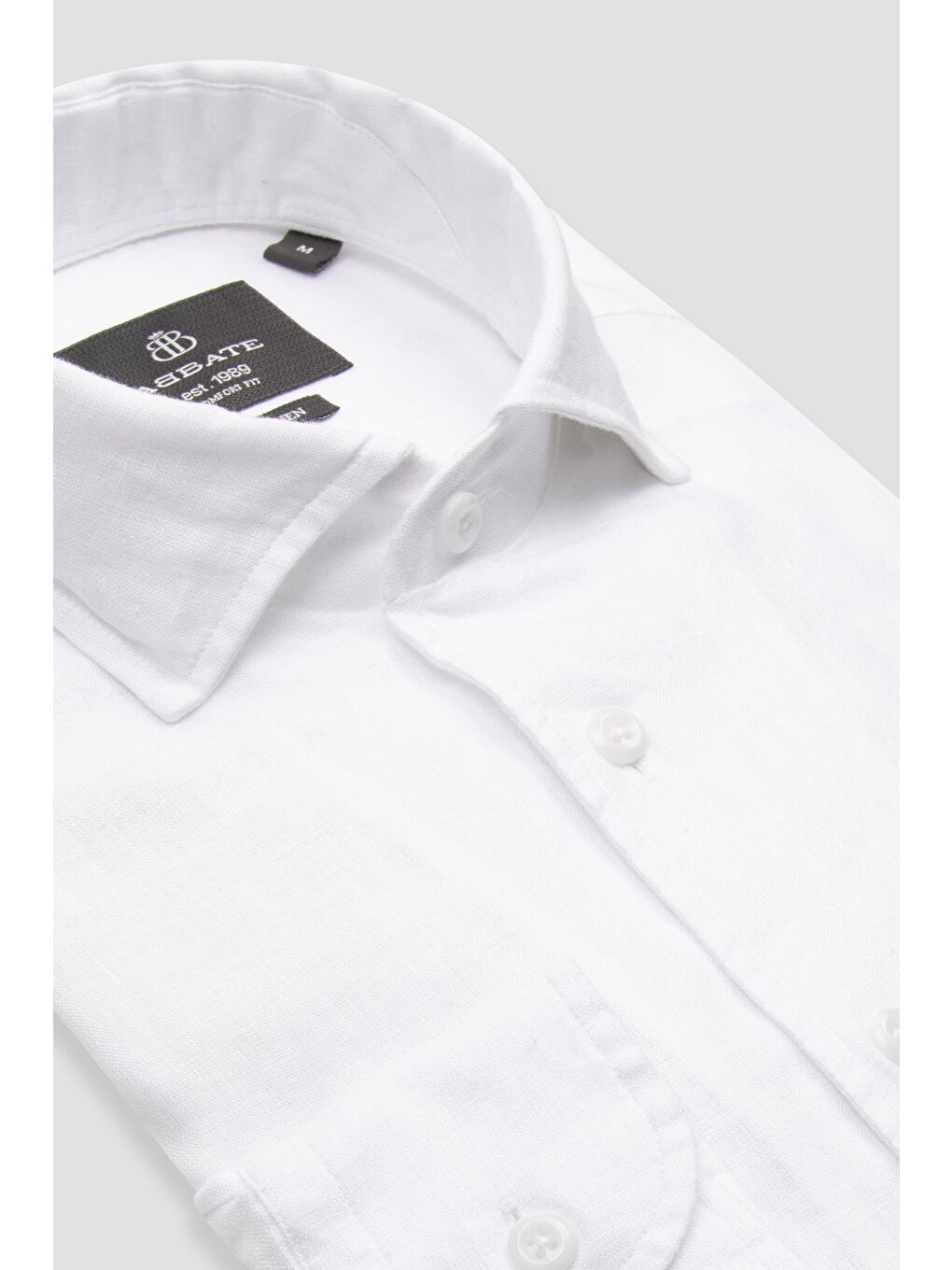Bella Keten Comfort Fit Beyaz Mostra Yaka Erkek Düz Gömlek-1