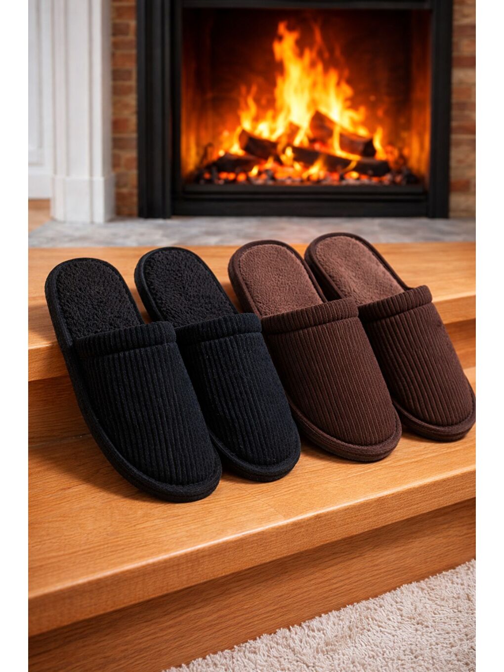Siyah 2'Lİ PAKET FİTİLLİ DÜZ Erkek Terlik Ev Terliği-2