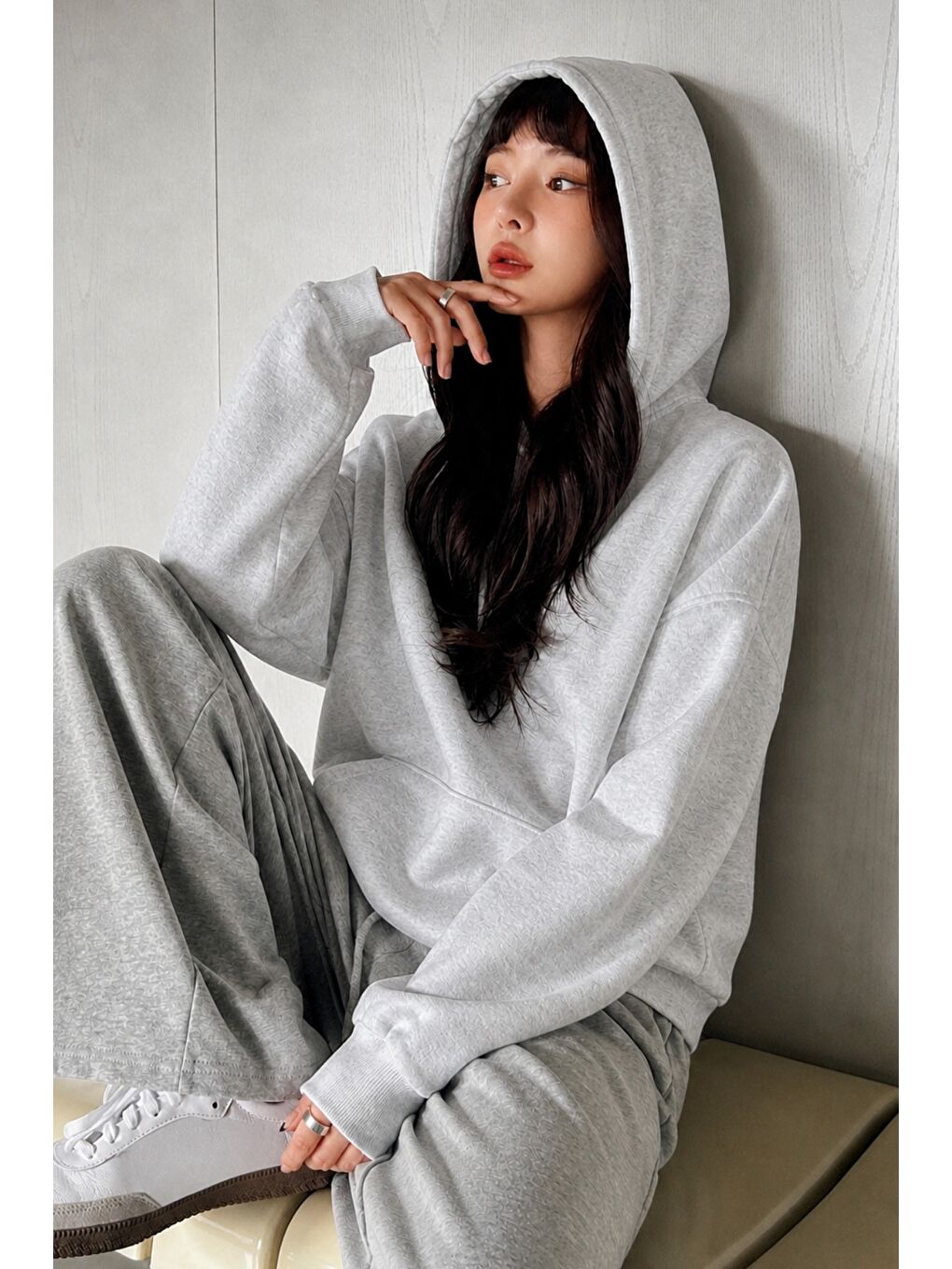 Gri Kadın Oversize Kapüşonlu Sweatshirt Rahat Kalıp Günlük Basic Hoodie-1
