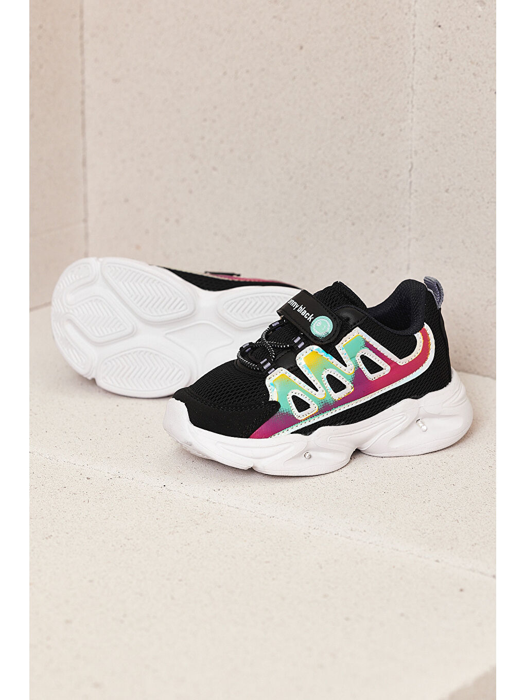 Çocuk Unisex Siyah Lila Rahat Kalıp Işıklı Cırtlı Ayakkabı-2