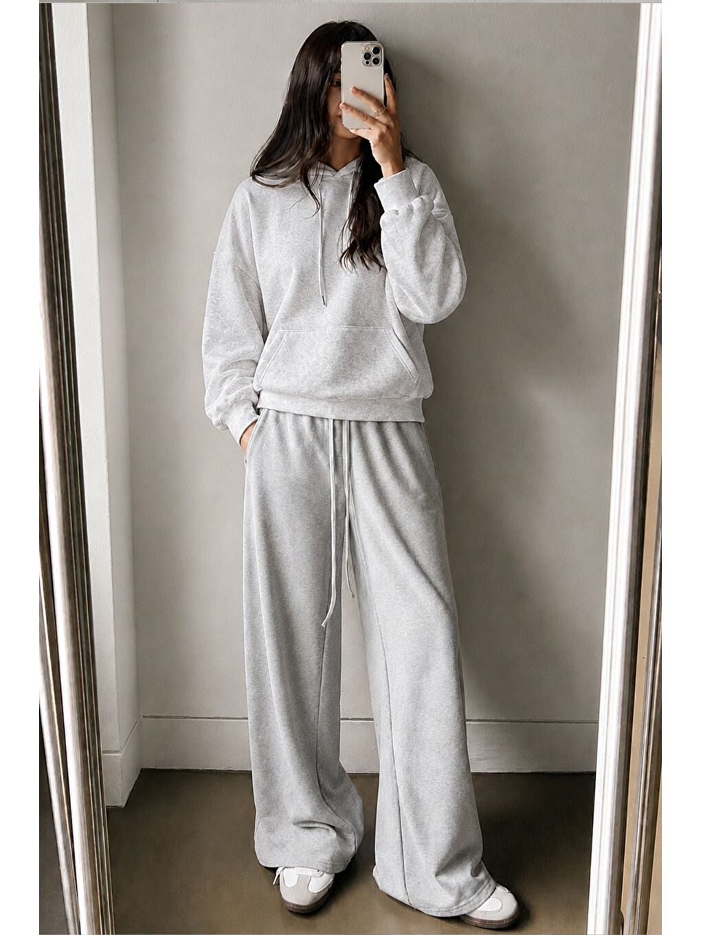 Gri Kadın Oversize Kapüşonlu Sweatshirt Rahat Kalıp Günlük Basic Hoodie-3