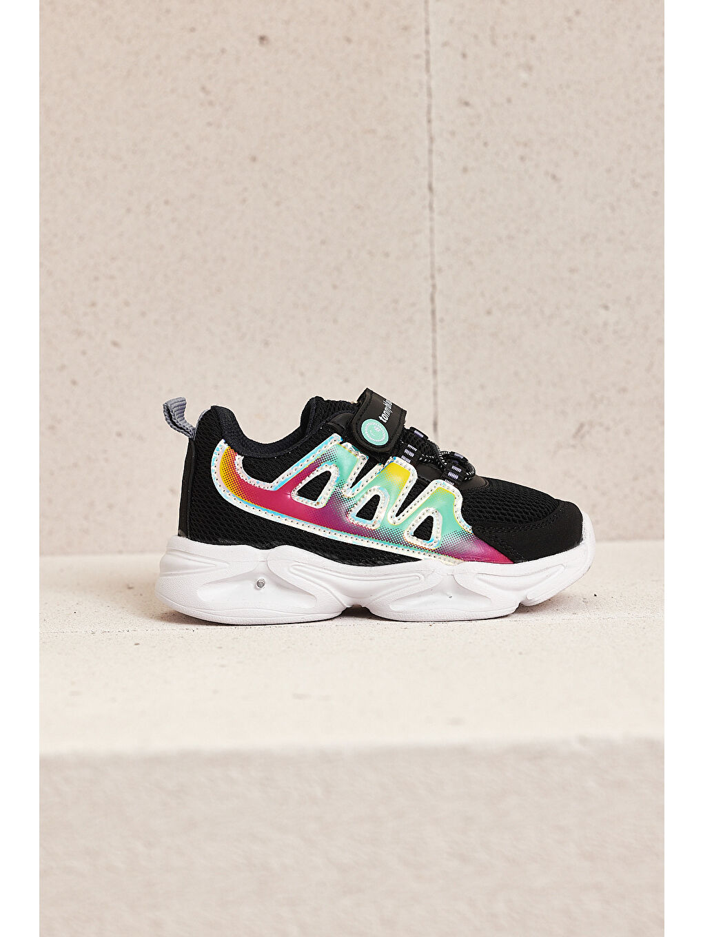 Çocuk Unisex Siyah Lila Rahat Kalıp Işıklı Cırtlı Ayakkabı-3