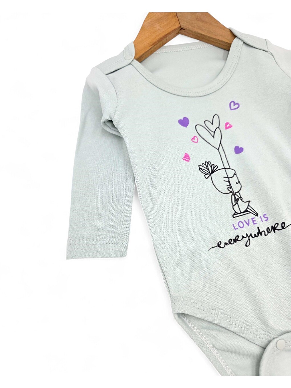 Turkuaz Kız Bebek Kalp Desenli Çıtçıtlı Badi Ve Altlı Natural Pamuk Bebek Takımı 0-9 Ay-1