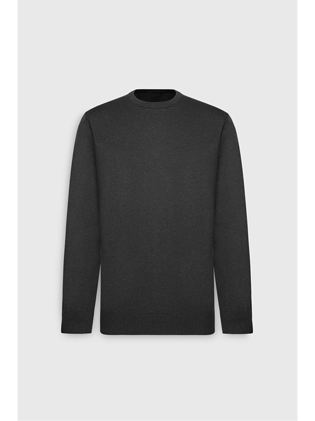 Erkek Antrasit-Melanj Pamuklu Standart Fit Normal Kesim Bisiklet Yaka Triko Kazak-6