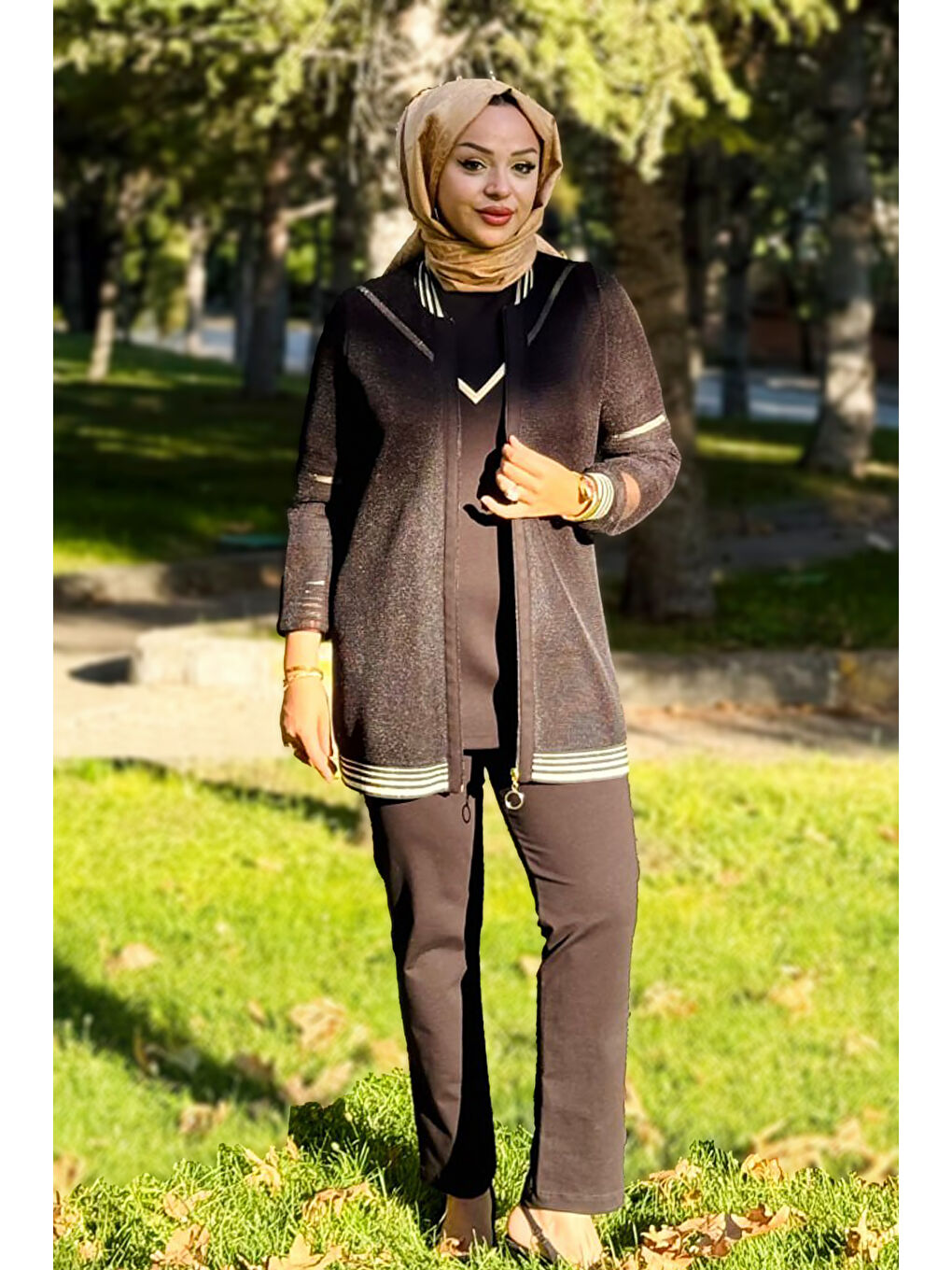 File Ceket Ribana Detaylı 3'lü Takım 25100 Siyah-1