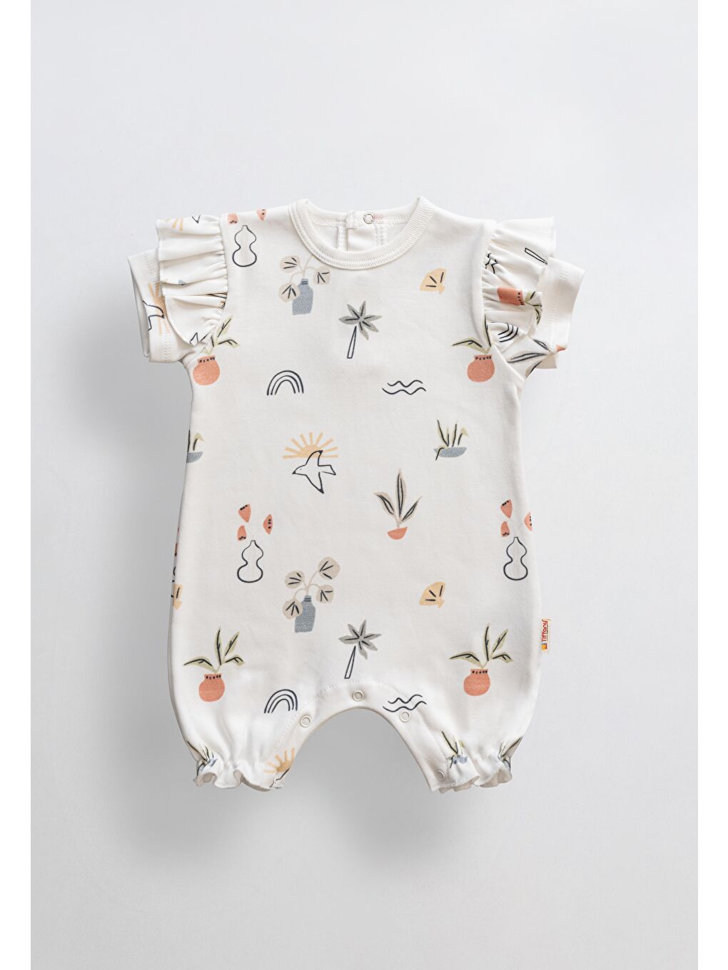 Ekru Sunny Garden Y.kol Kısa Fırfırlı Tulum