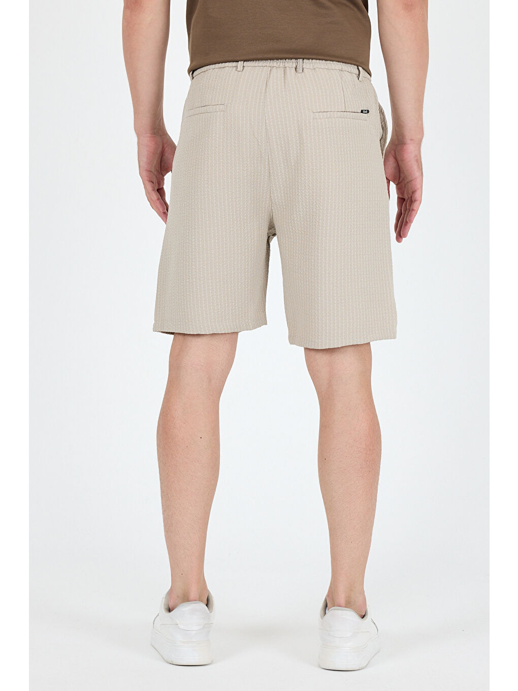 Bej Erkek Çizgili Cepli Yazlık Şort - Rahat Kalıp Spor ve Günlük Kullanıma Uygun Şort 2314-3