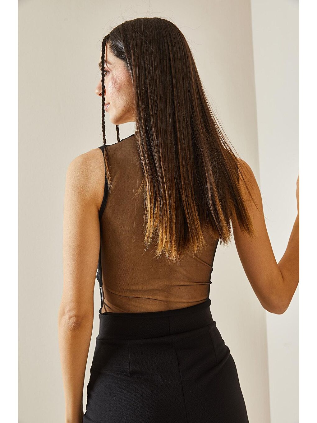 Siyah Transparan Detaylı Crop Bluz 5YXK2-48609-02-3