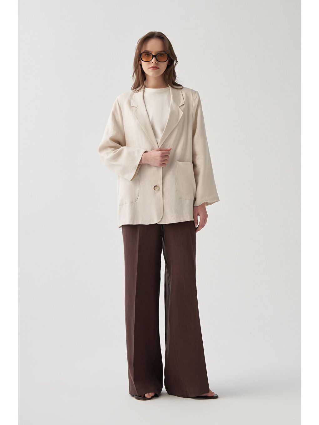 Bej Taş-Keten Blazer Ceket