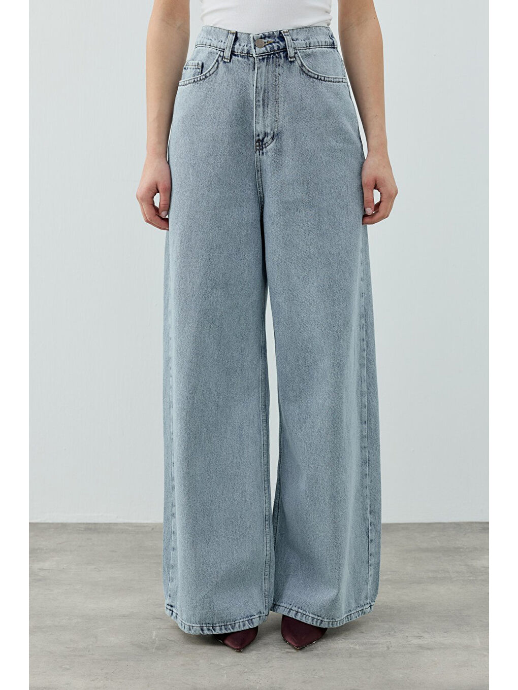 Bol Paça Pamuklu Salaş Jean Pantolon 1690 Buz Mavi