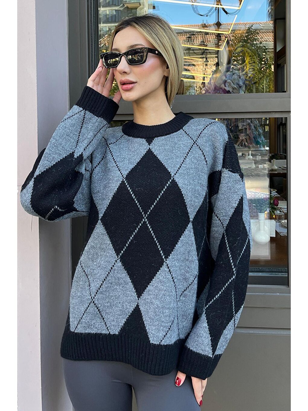 Siyah Baklava Desen Kadın Triko Kazak Mg2190-8