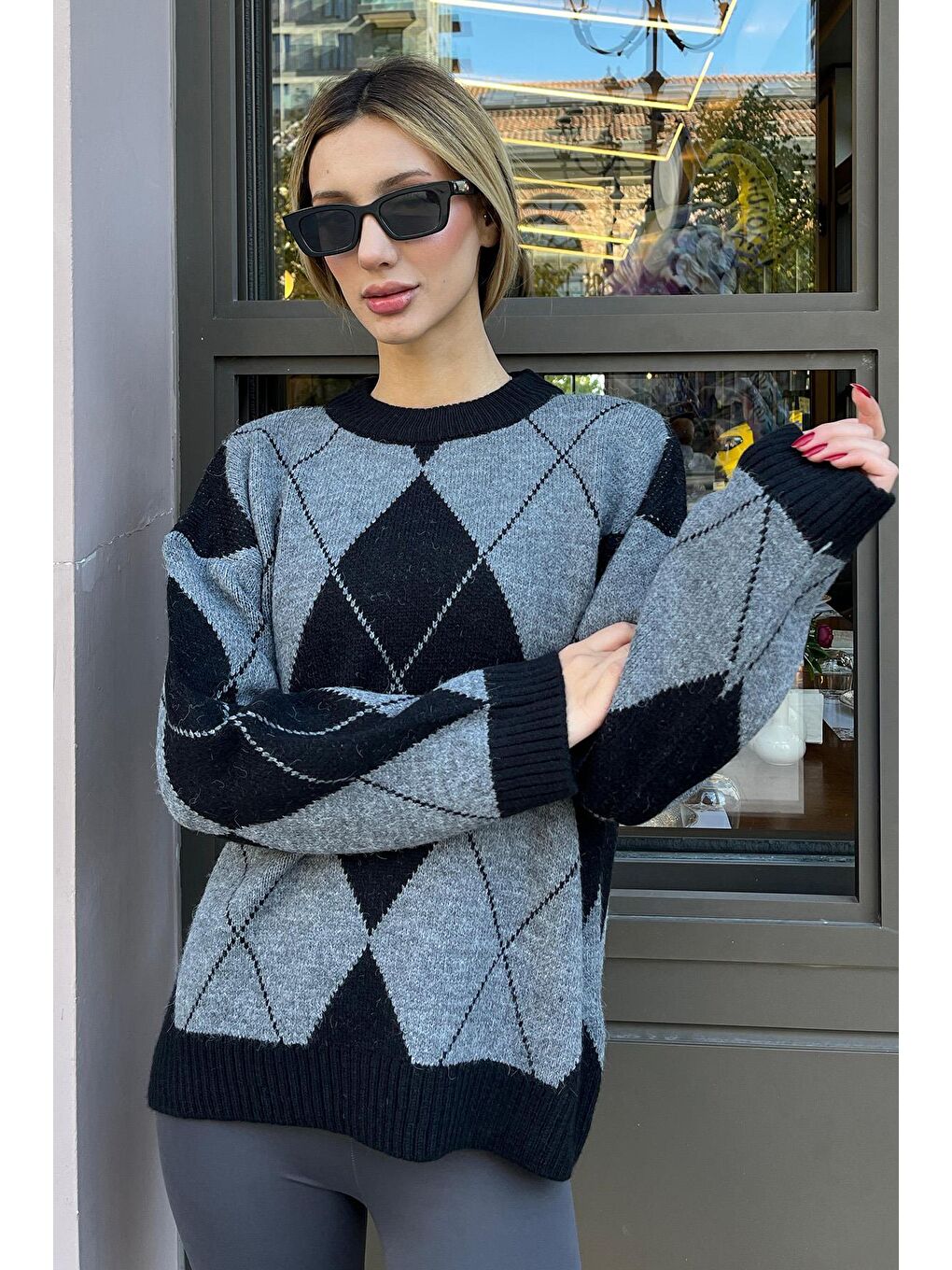 Siyah Baklava Desen Kadın Triko Kazak Mg2190-9