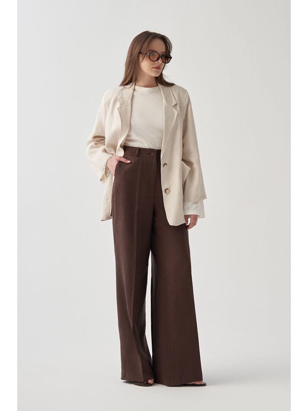 Bej Taş-Keten Blazer Ceket-1