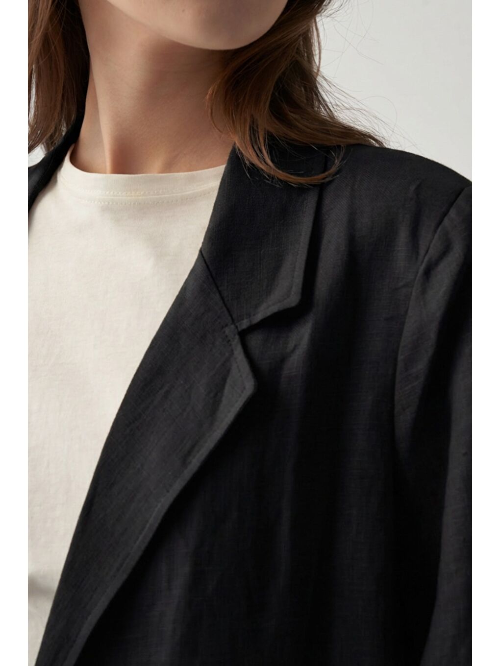 Siyah-Keten Blazer Ceket-3