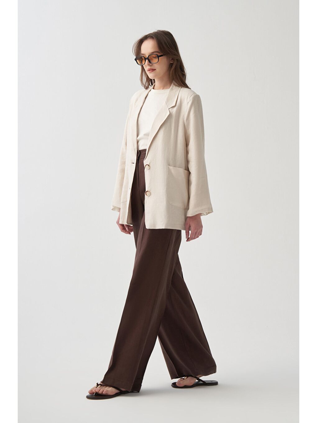 Bej Taş-Keten Blazer Ceket-2