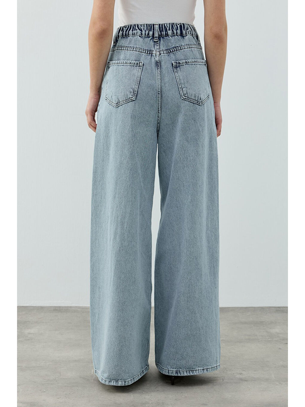 Bol Paça Pamuklu Salaş Jean Pantolon 1690 Buz Mavi-1