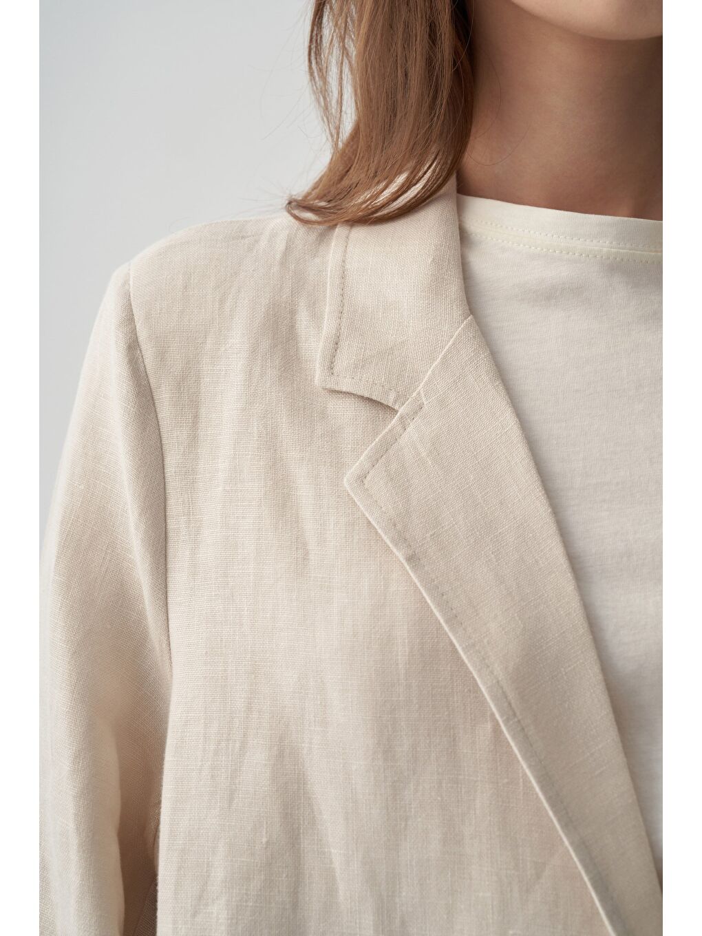 Bej Taş-Keten Blazer Ceket-4