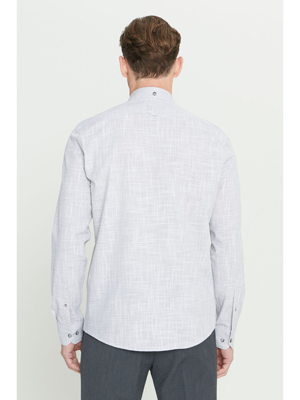 Erkek Antrasit Slim Fit Dar Kesim Düğmeli Yaka Keten Görünümlü %100 Pamuk Flamlı Gömlek-4