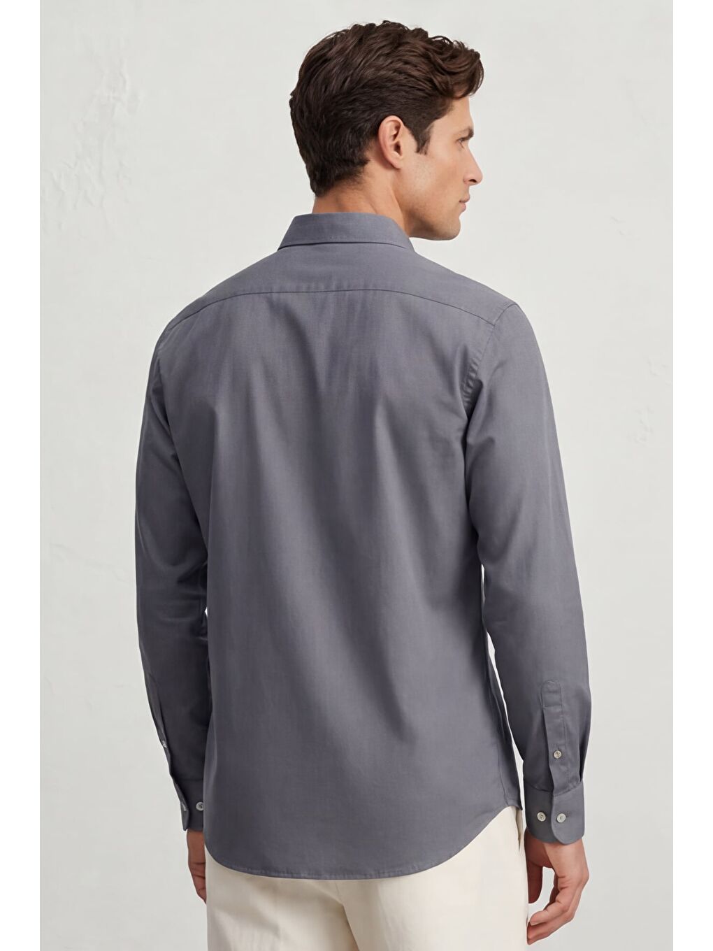 Erkek Gri Normal Kesim Regular Fit %100 Pamuk Gabardin Uzun Kollu Klasik Yaka Gömlek-4