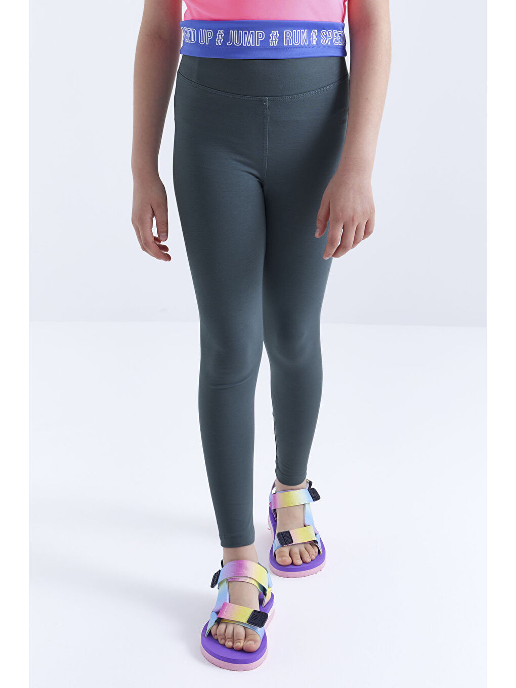 Orman Yeşili Yüksek Bel Dar Paça Kız Çocuk Tayt - 75047-2