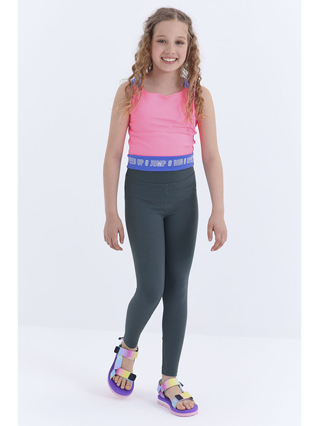 Orman Yeşili Yüksek Bel Dar Paça Kız Çocuk Tayt - 75047-3