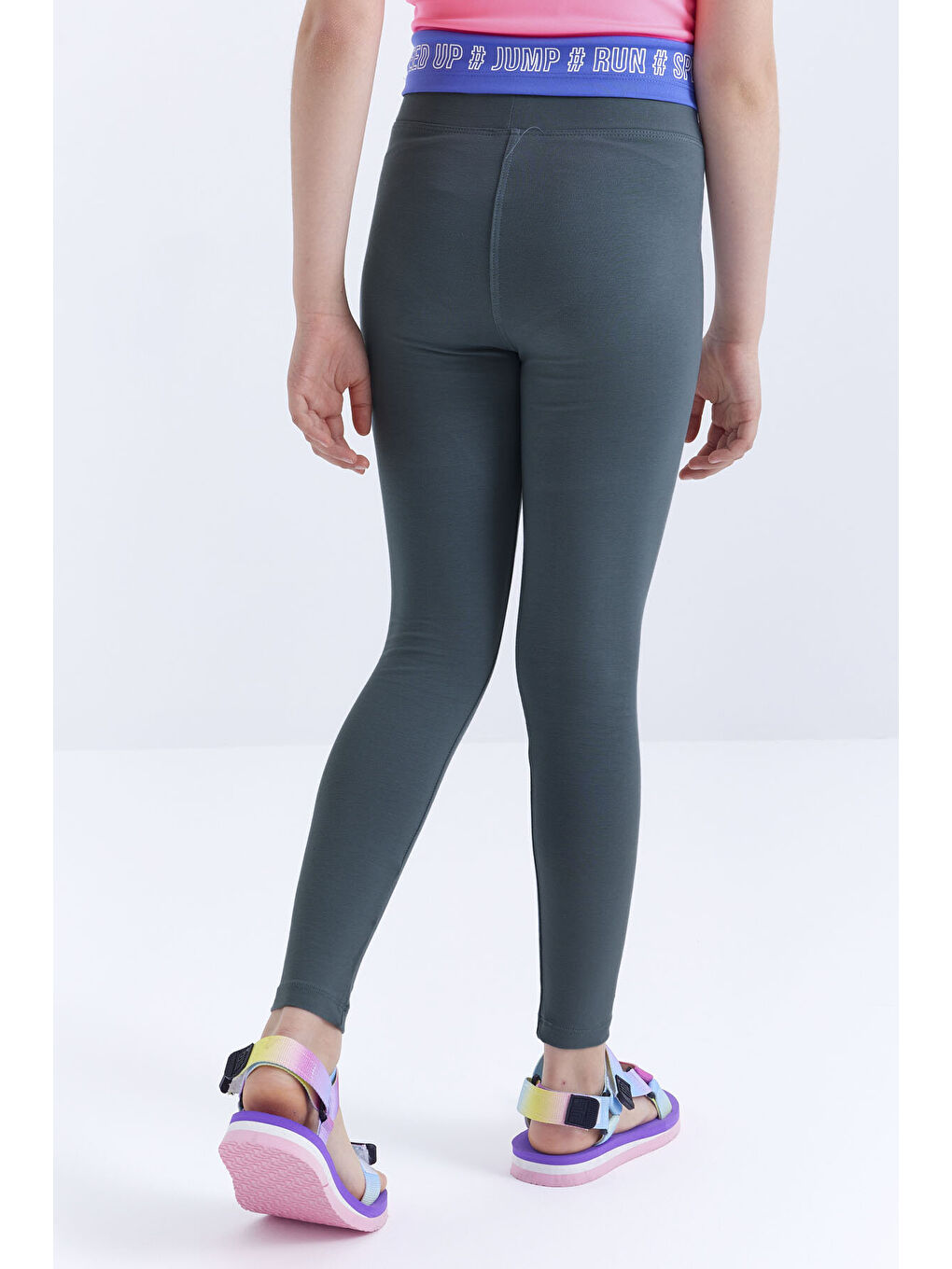 Orman Yeşili Yüksek Bel Dar Paça Kız Çocuk Tayt - 75047-4