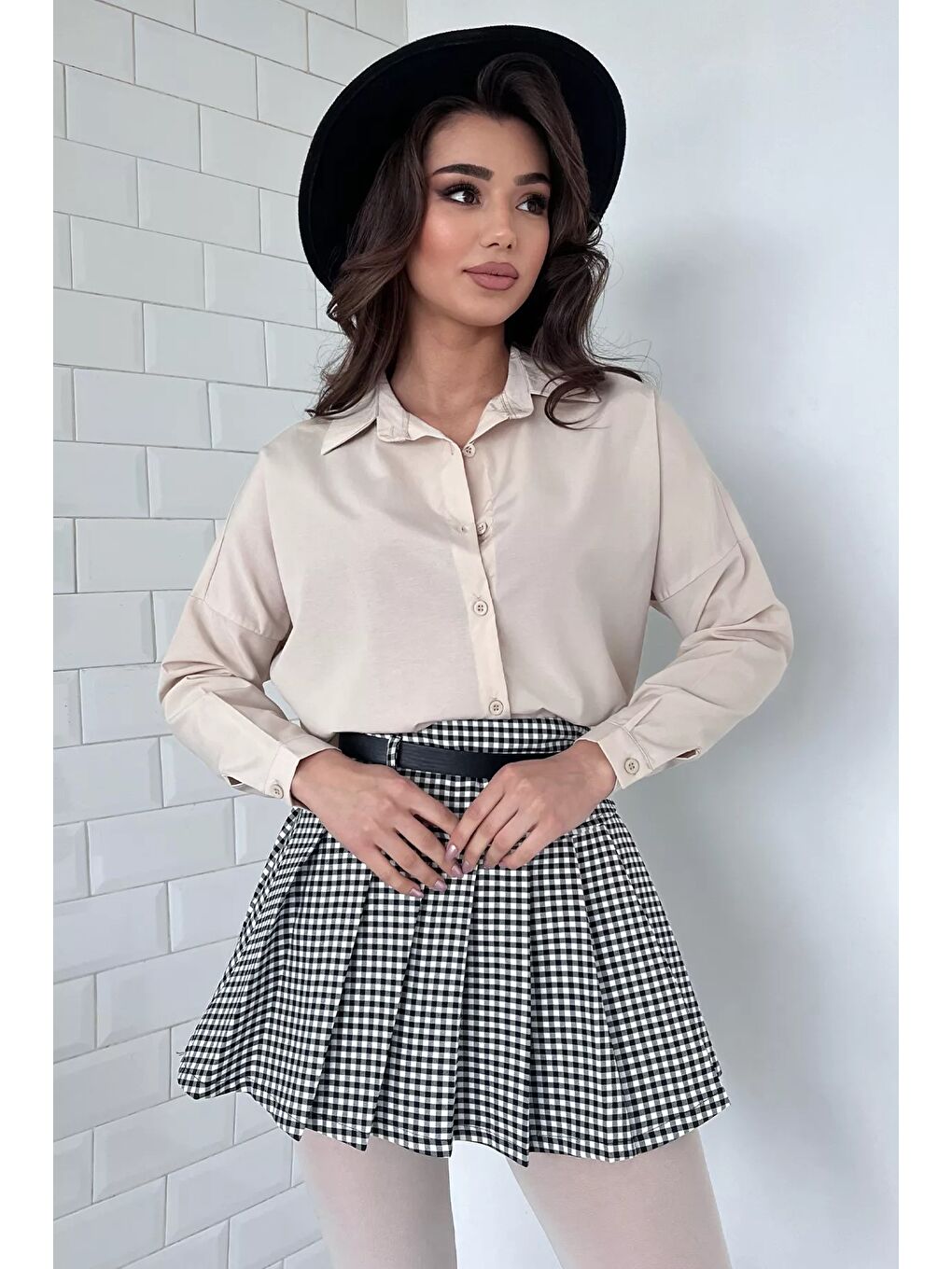 Bej Kadın Salaş Basic Gömlek-1
