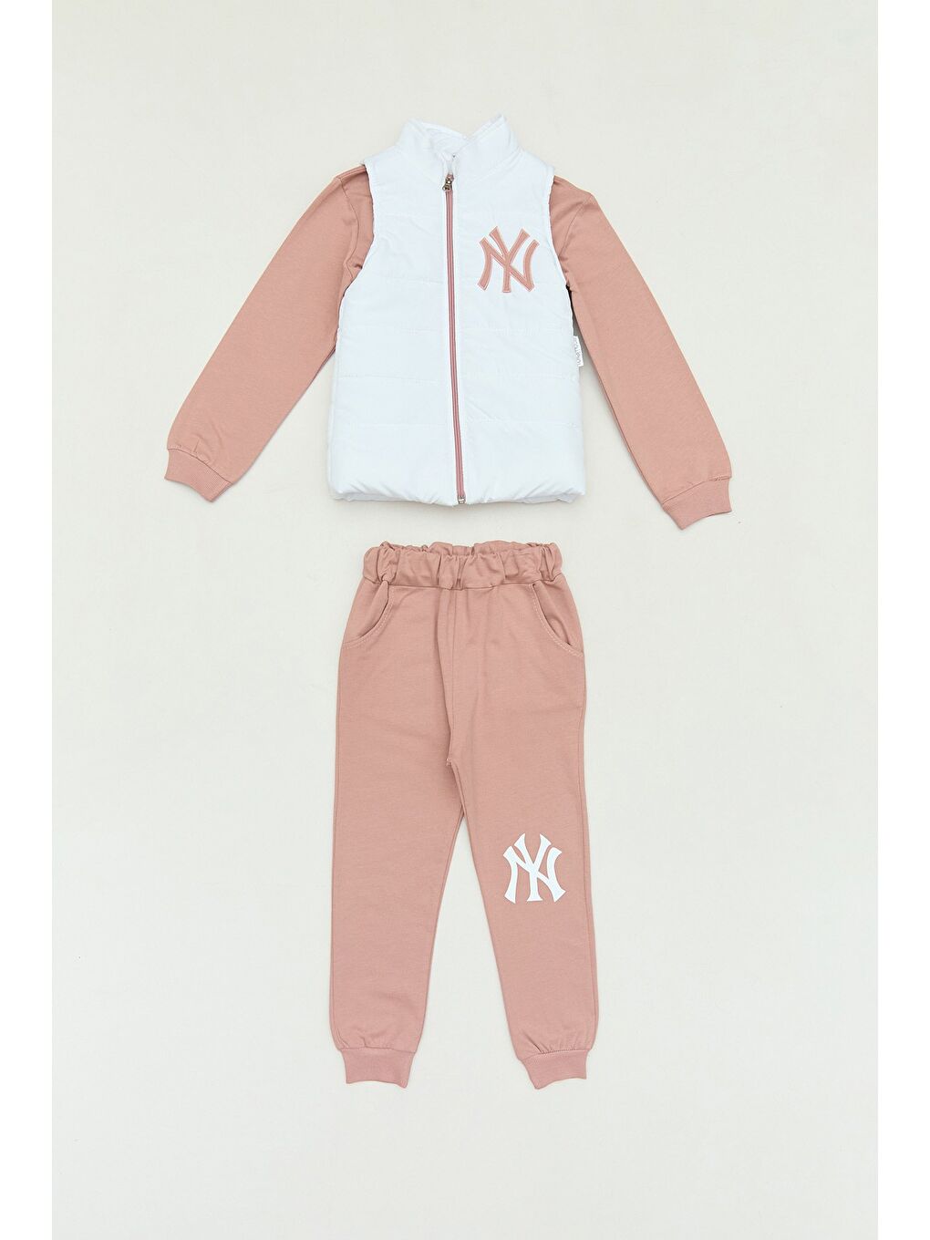 Bej Ny Nakışlı Yelekli 3 Lü Jogger Erkek Çocuk Takım