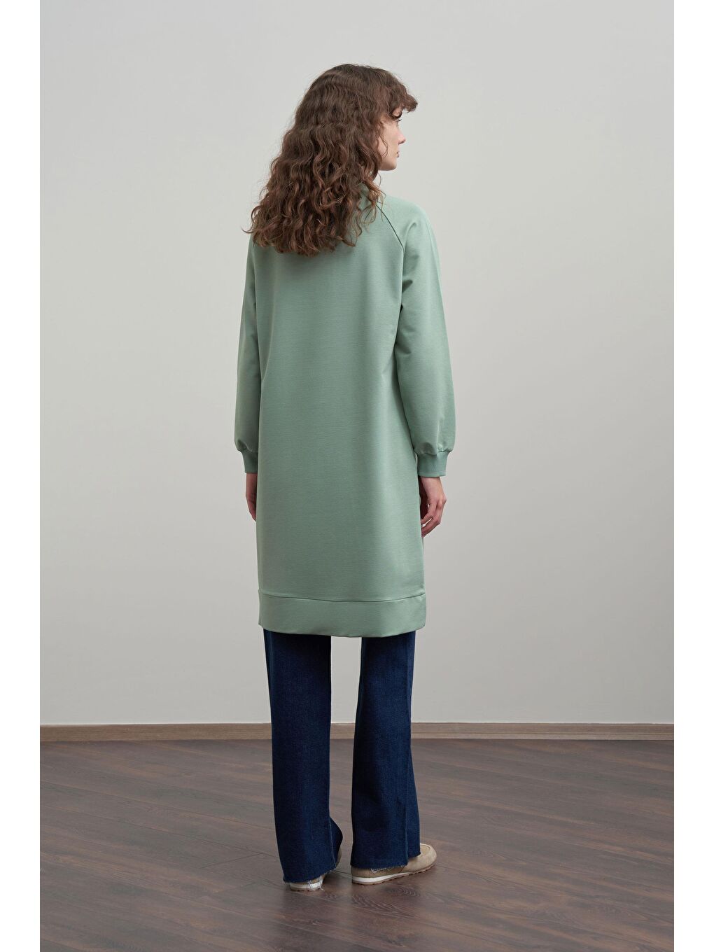 Yeşil Defne-Pamuklu Yaprak Desenli Tunik-3