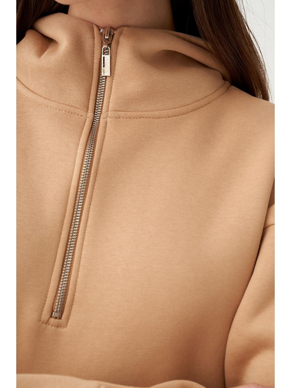 Bej Vizon-Pamuklu Yarım Patlı Fermuarlı Tunik-4