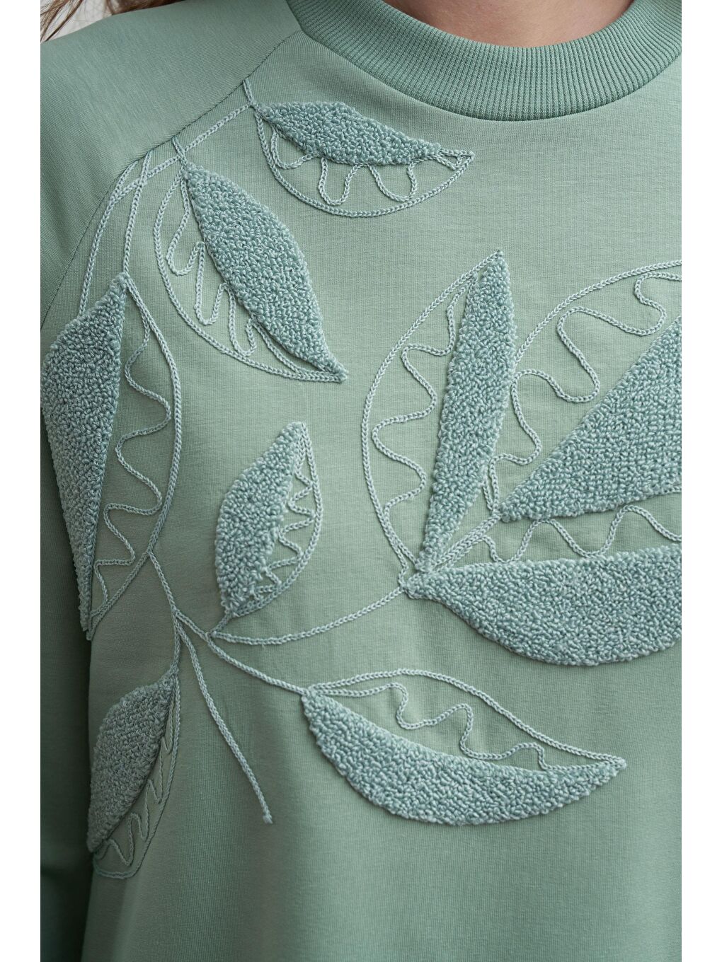 Yeşil Defne-Pamuklu Yaprak Desenli Tunik-4