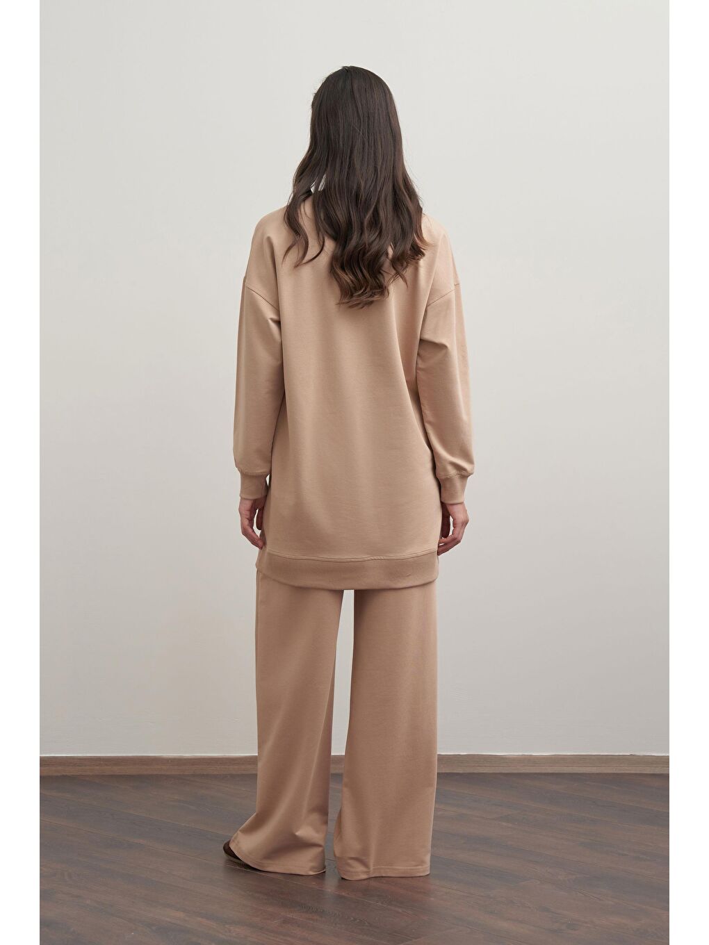 Bej Vizon-Pamuklu Kaşkorse Detaylı Sweatshirt-3