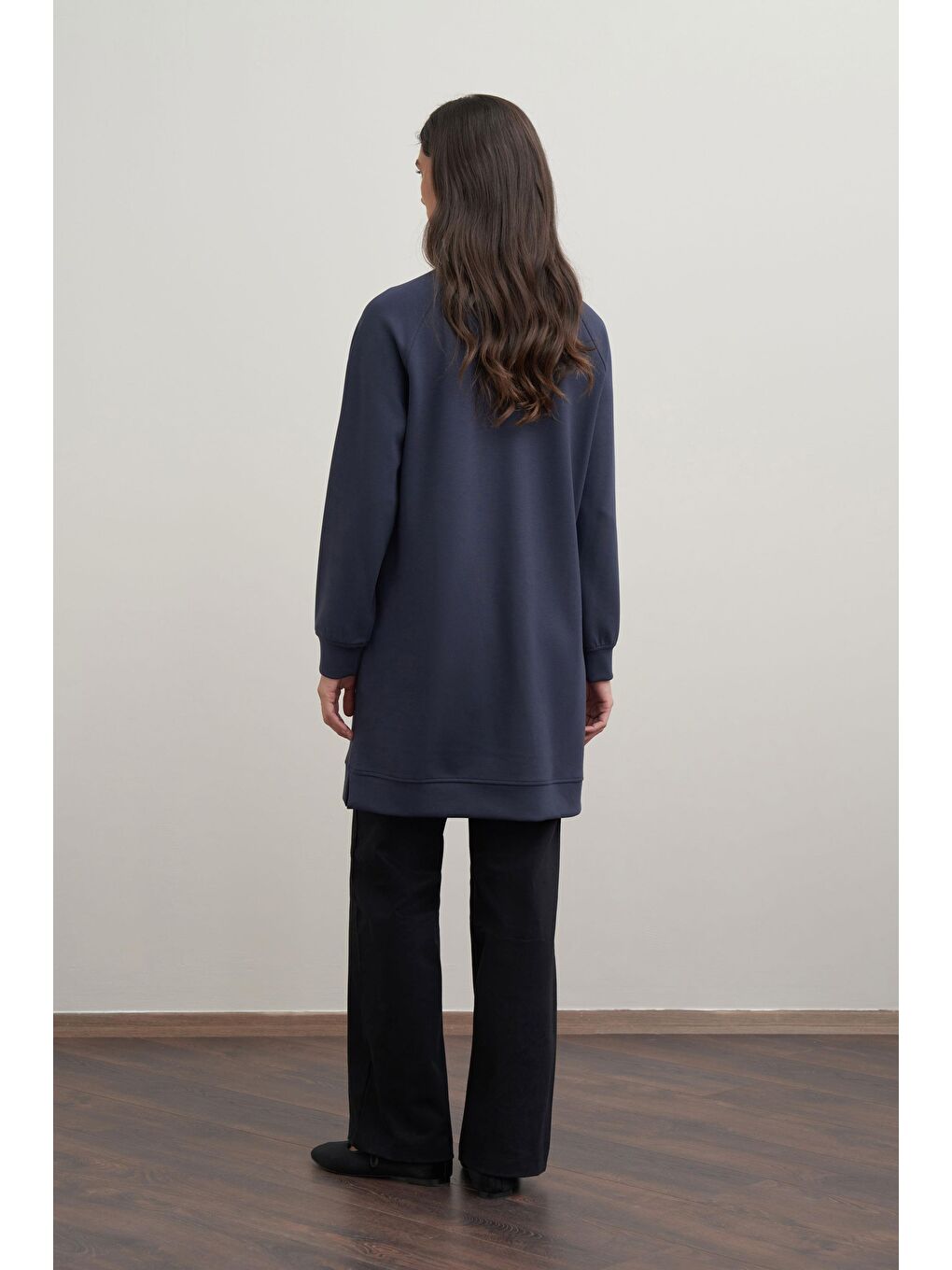 Lacivert-Yumuşak Dokulu Baskılı Reglan Tunik-2