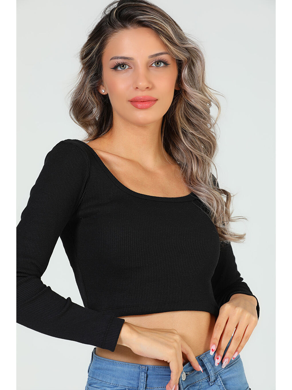 GÜLSELİ Siyah Kadın Kare Yaka Kaşkorse Crop Body Bluz - 2