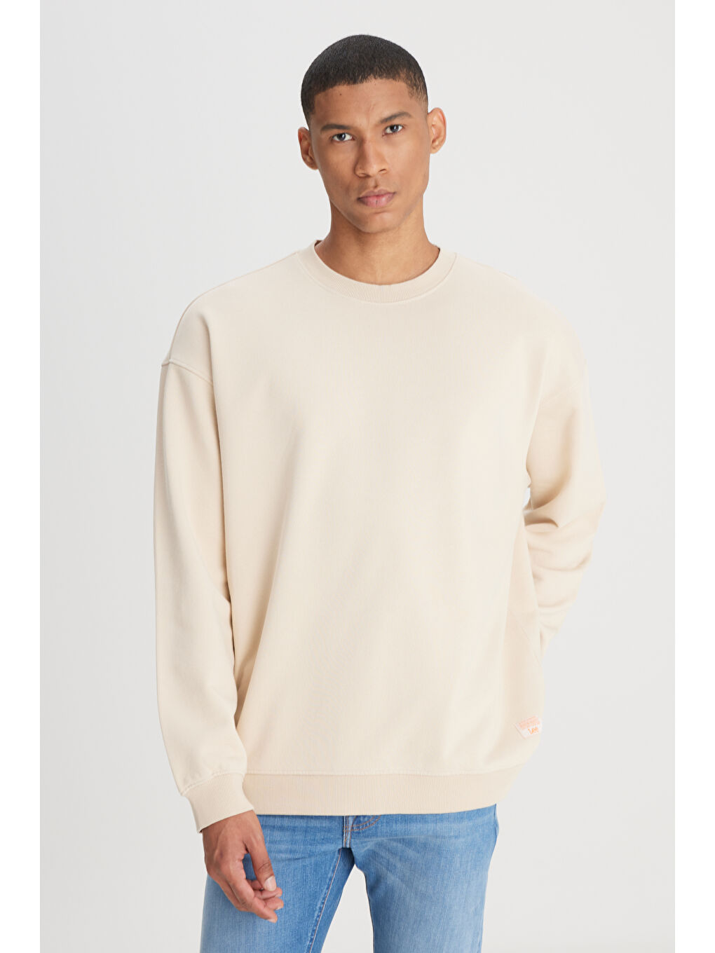 Loose Fit Rahat Kesim Bisiklet Yaka %100 Pamuk Ekru Sweatshirt