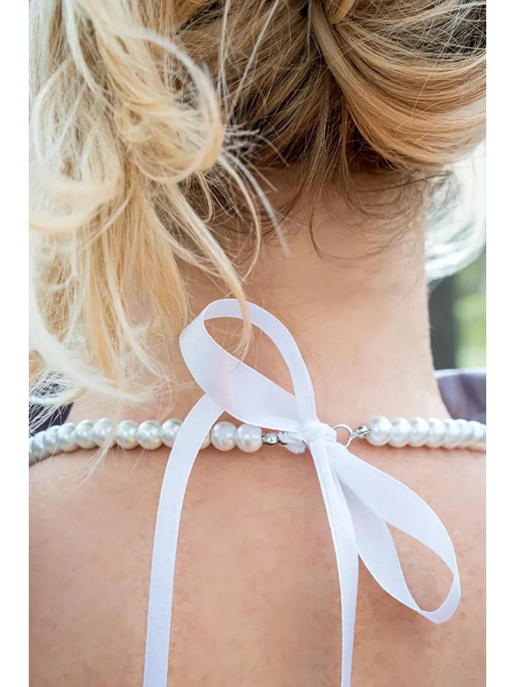 New Obsessions Sposa Kurdela Detaylı Beyaz Cam İnci Choker Gelin Kolyesi - 4