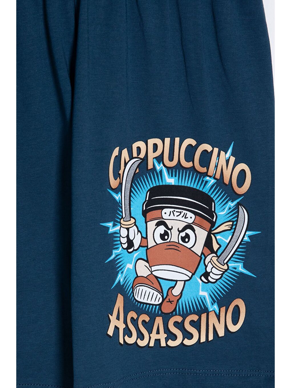 Mavi Karakter Baskılı Bisiklet Yaka Tişörtlü Erkek Çocuk Şortlu Takım 23842-4