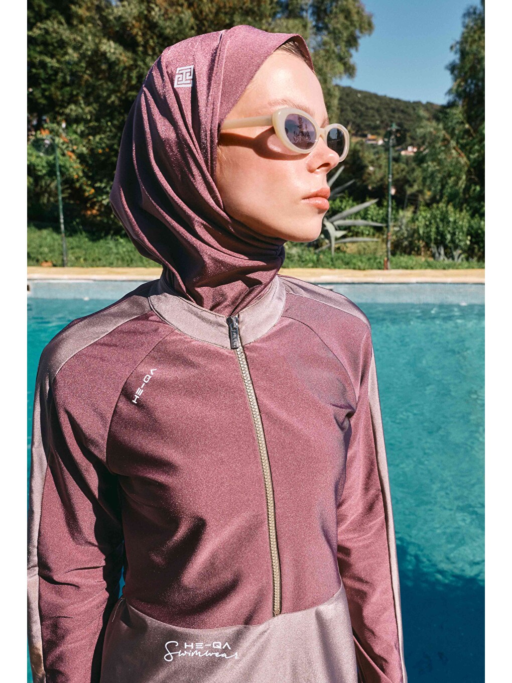 Pembe Garnili Tesettür Mayo Takım Gül-2