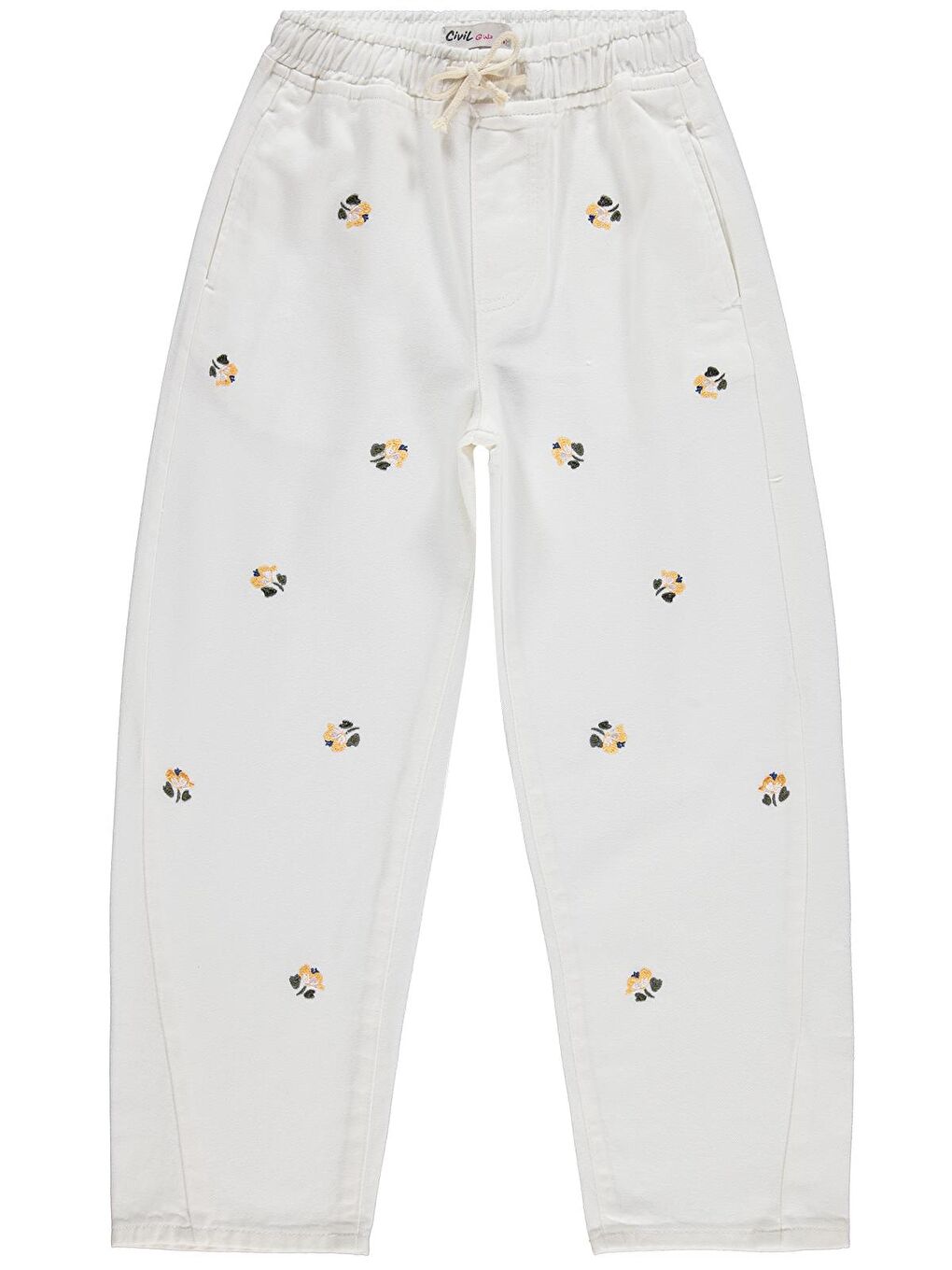 Girls Çiçek Nakışlı 10-13 Yaş Pantolon - Kırık Beyaz