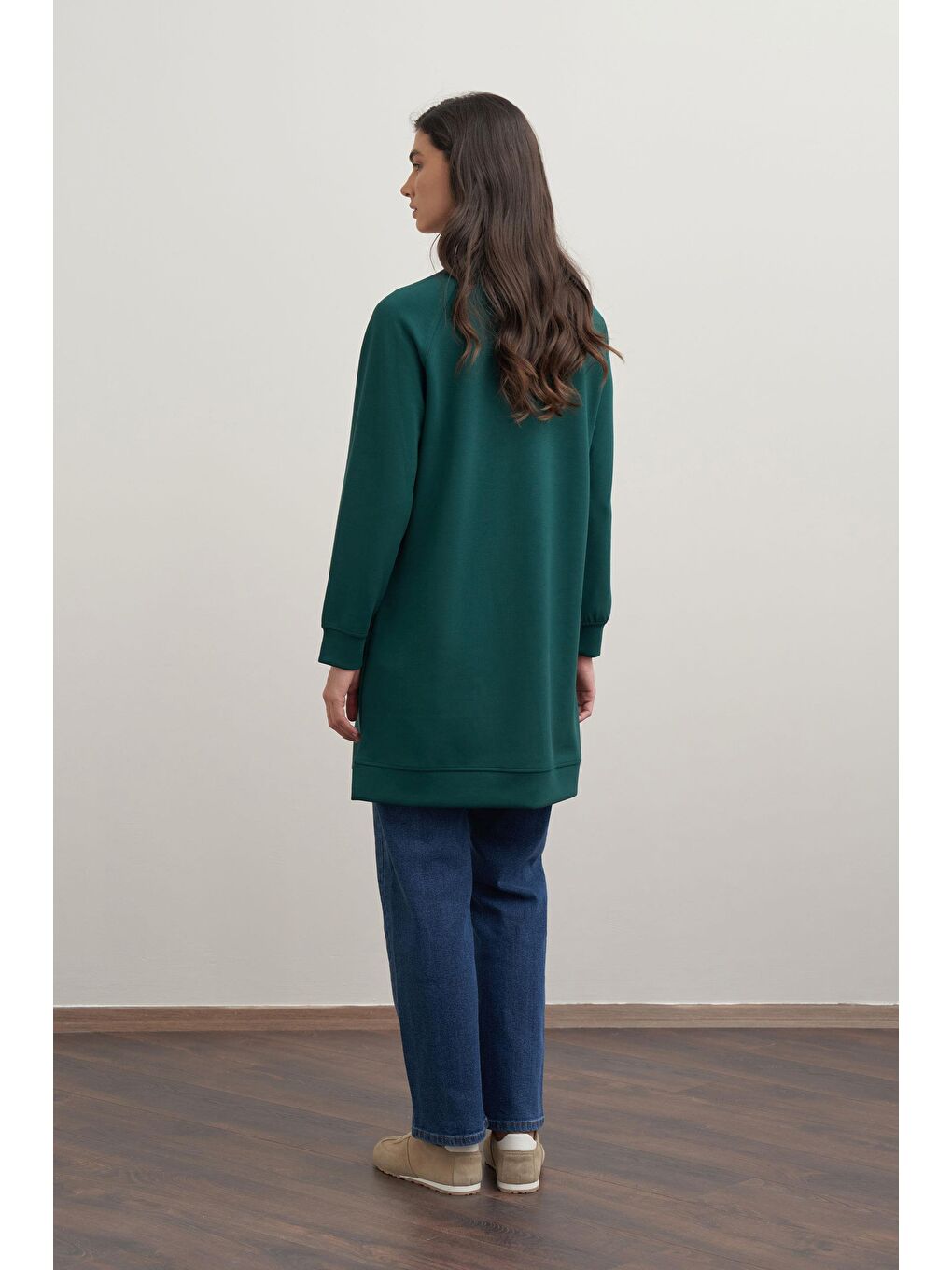 Yeşil Zümrüt-Yumuşak Dokulu Baskılı Reglan Tunik-3