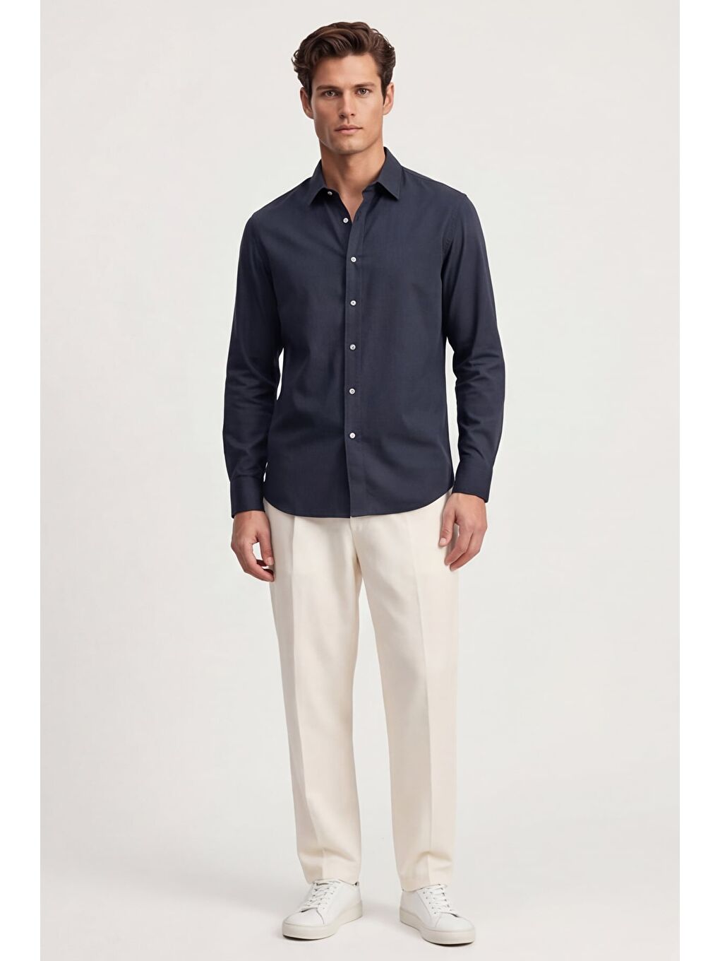 Erkek Lacivert Normal Kesim Regular Fit %100 Pamuk Gabardin Uzun Kollu Klasik Yaka Gömlek-1