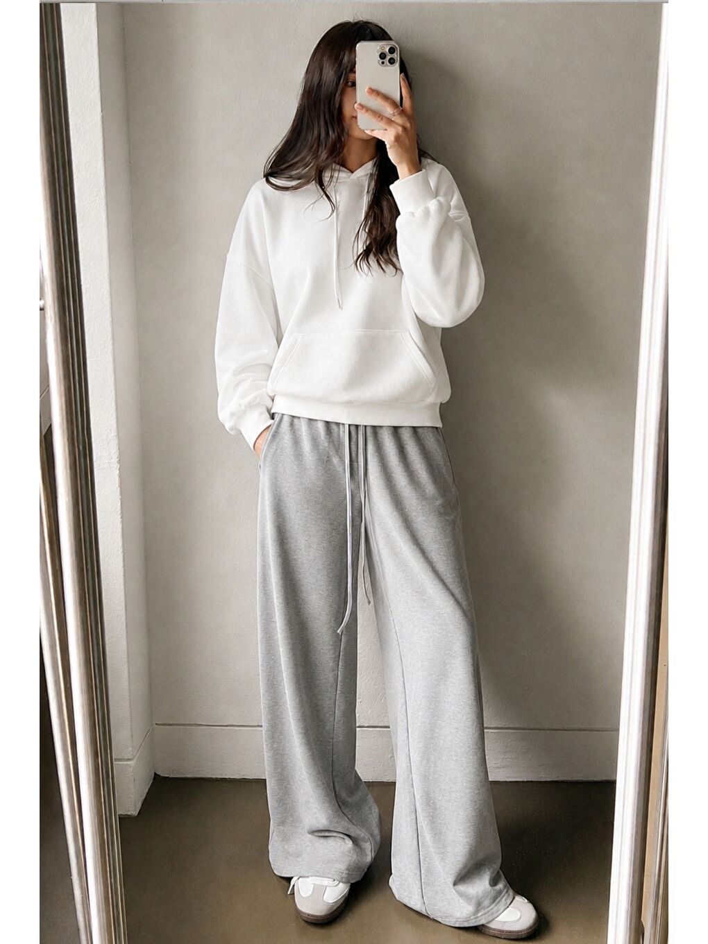 Beyaz Kadın Oversize Kapüşonlu Sweatshirt Rahat Kalıp Günlük Basic Hoodie-2