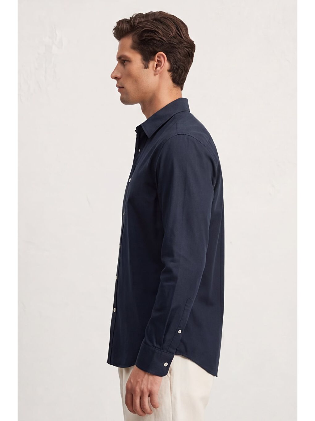 Erkek Lacivert Normal Kesim Regular Fit %100 Pamuk Gabardin Uzun Kollu Klasik Yaka Gömlek-3