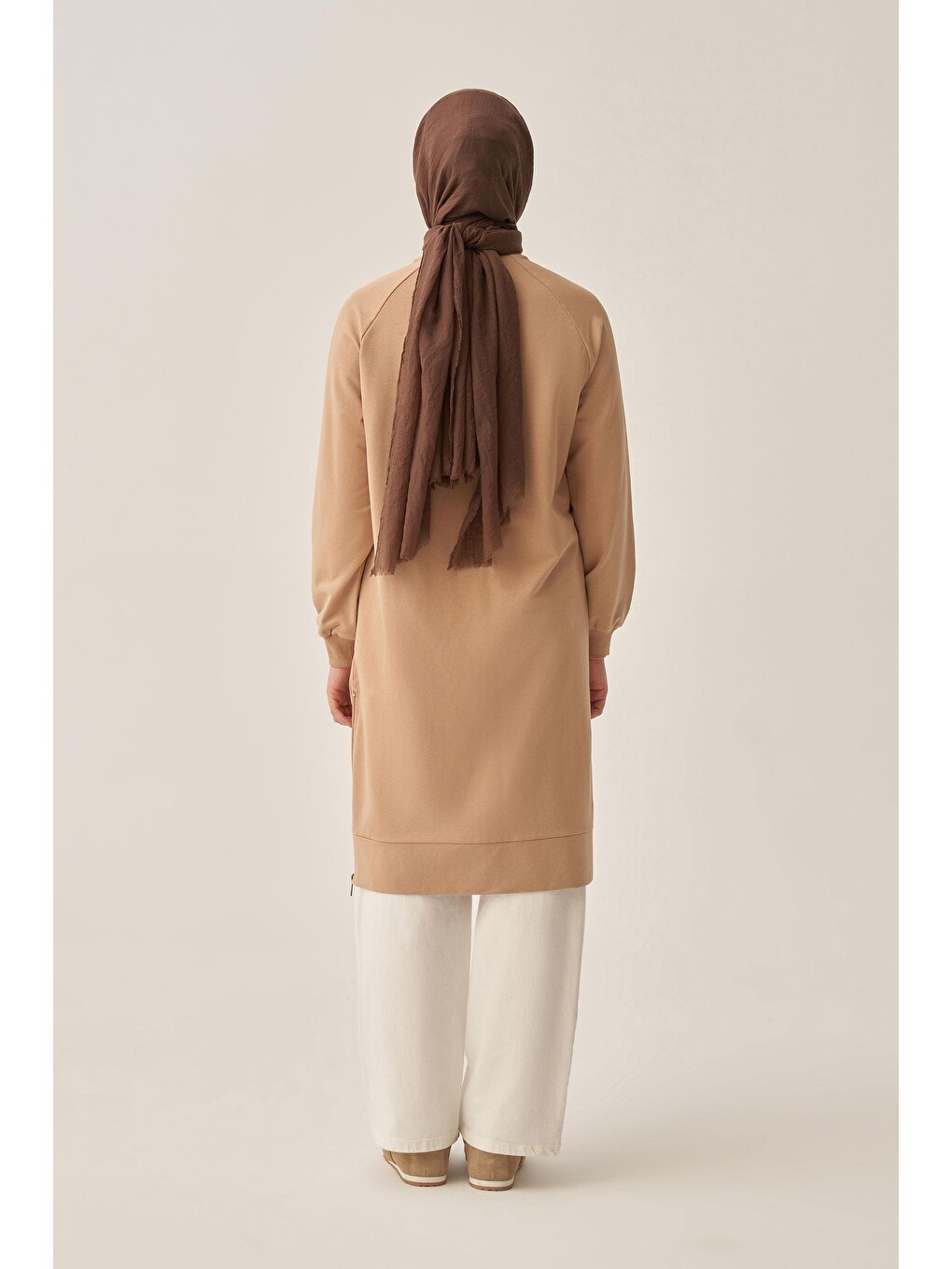 Bej Vizon-pamuklu Yaprak Desenli Tunik-4