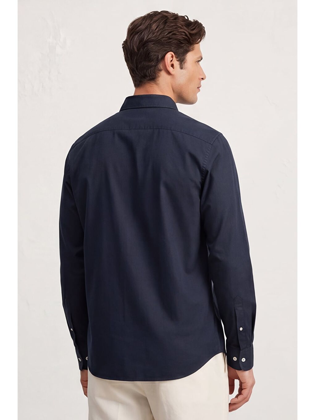 Erkek Lacivert Normal Kesim Regular Fit %100 Pamuk Gabardin Uzun Kollu Klasik Yaka Gömlek-4