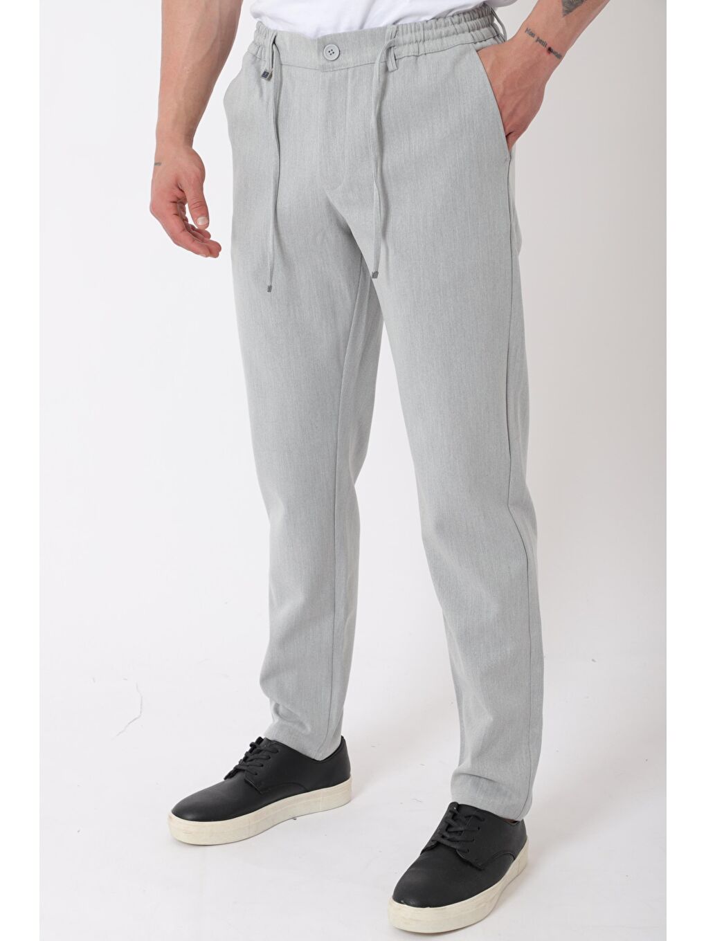 Gri Bel Lastikli Spor En Boy Jogger Pantolon CPT-4_0400