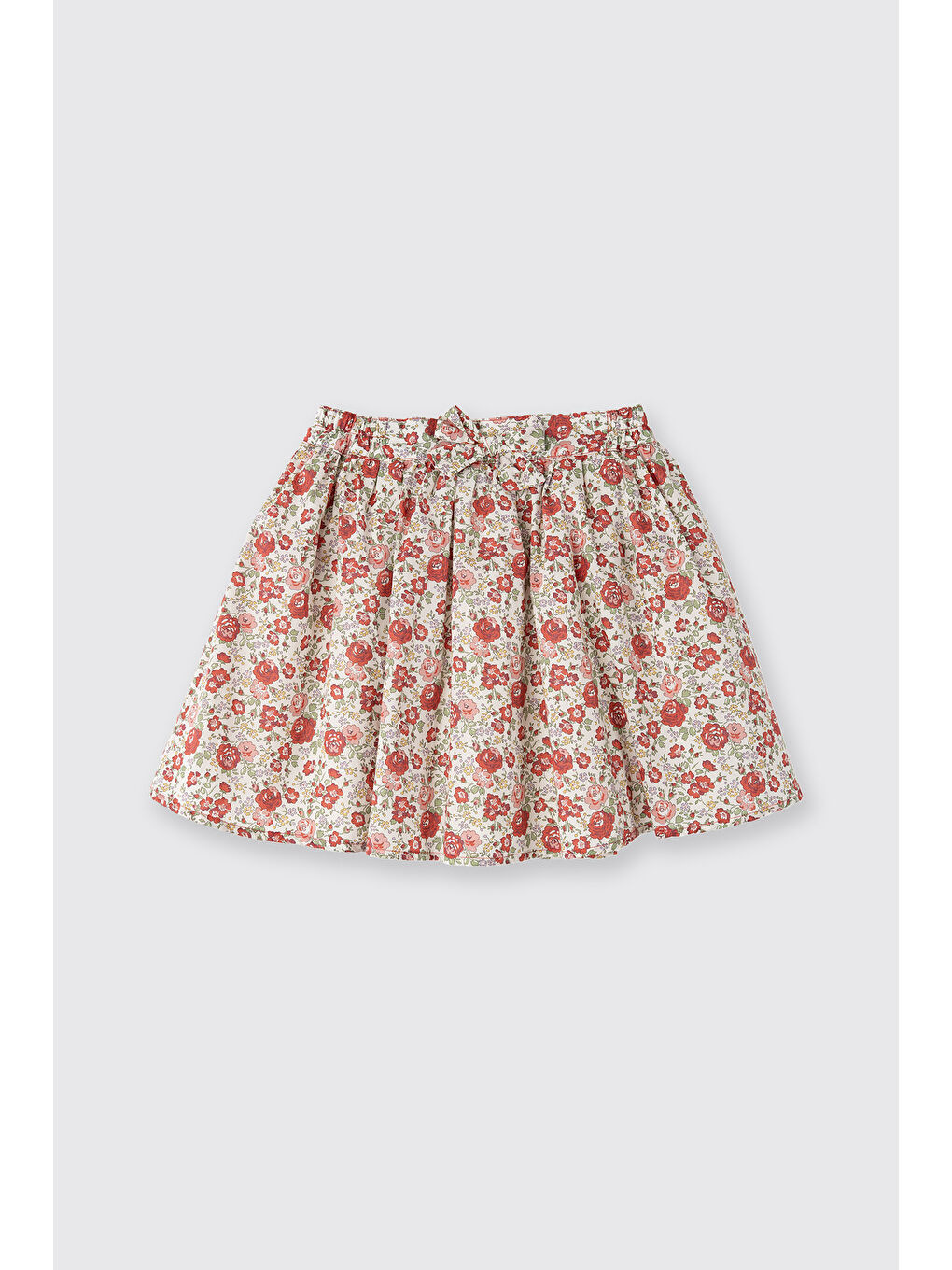 Kırmızı Liberty Kumaş Çiçek Desenli Kız Çocuk Etek-2