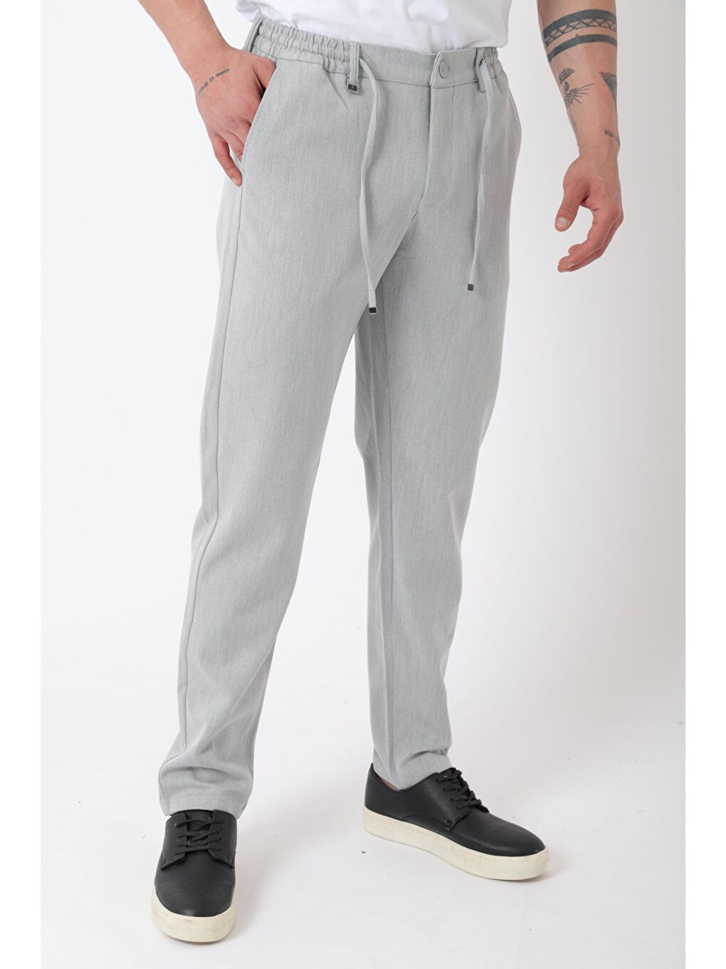 Gri Bel Lastikli Spor En Boy Jogger Pantolon CPT-4_0400-1