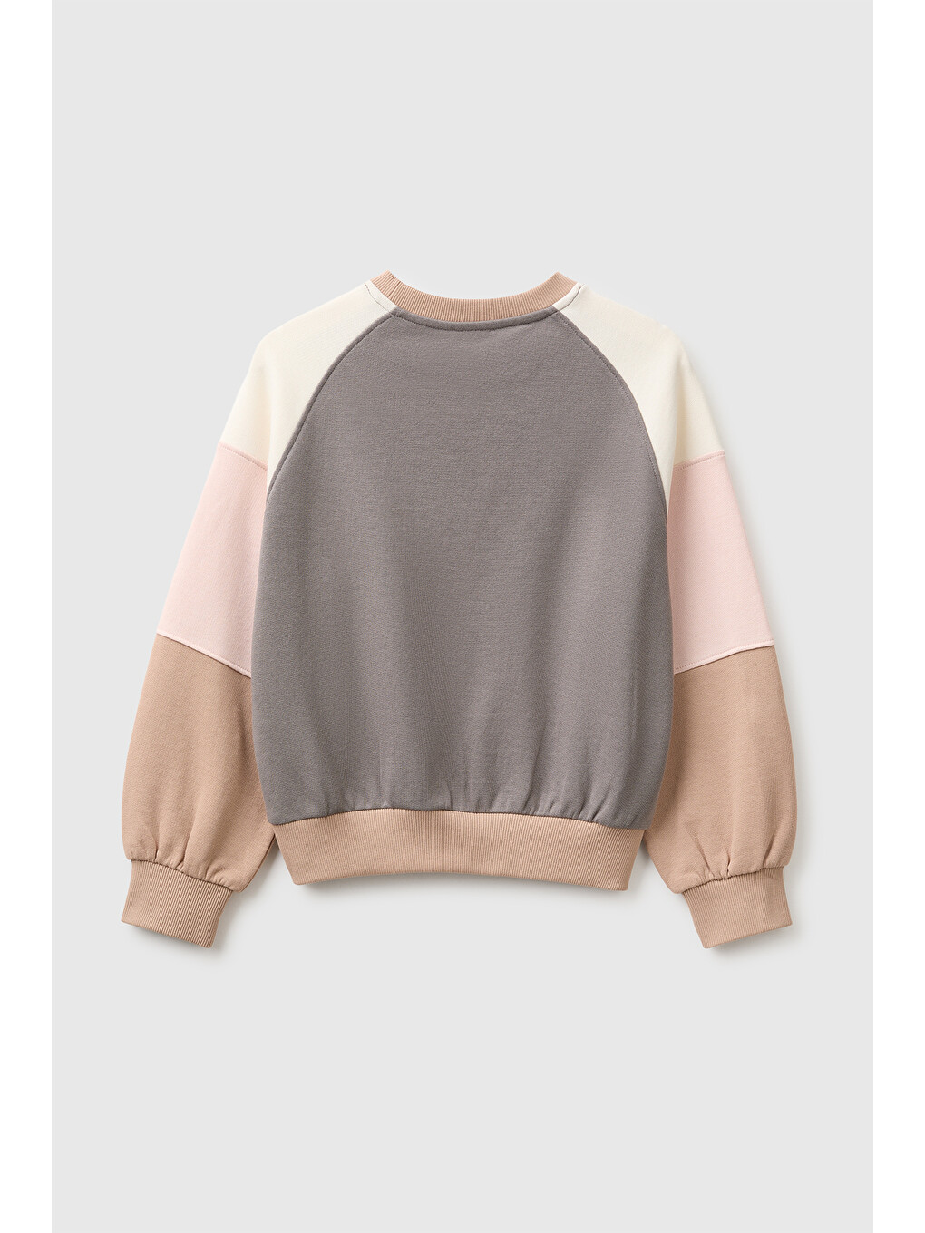 Kız Çocuk Haki İşlemeli Renk Bloklu Reglan Kollu Bisiklet Yaka Sweatshirt-1