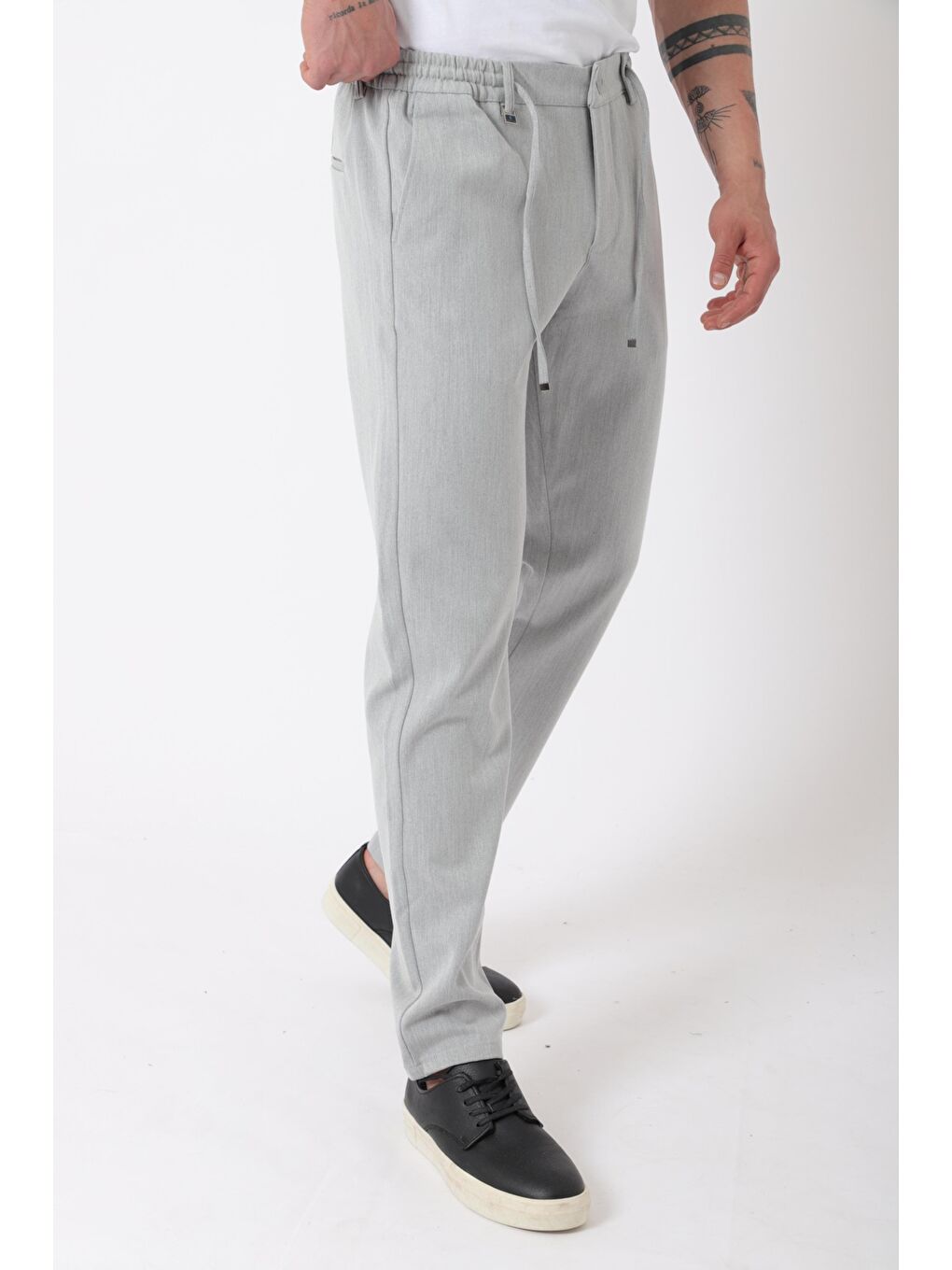 Gri Bel Lastikli Spor En Boy Jogger Pantolon CPT-4_0400-2